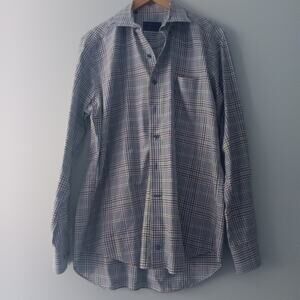 David Donahue Men’s Dress Shirt L Multicolor Check 100% Cotton Button Up